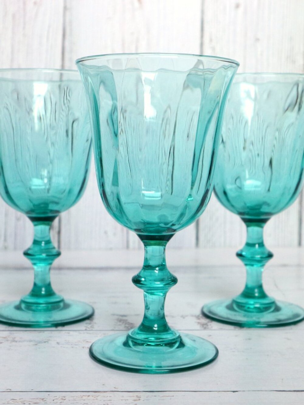Vintage Luminarc France Monaco Cavalier Goblets Aqua Blue-Green Glasses Set (3)